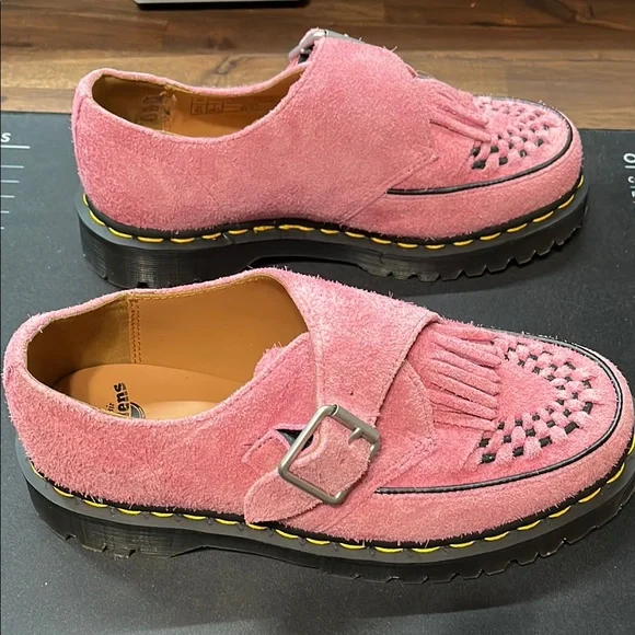 Dr. Doc Martens Ramsey Suede Kiltie Buckle Creepers Pink Fringe Loafers - Picture 3 of 10